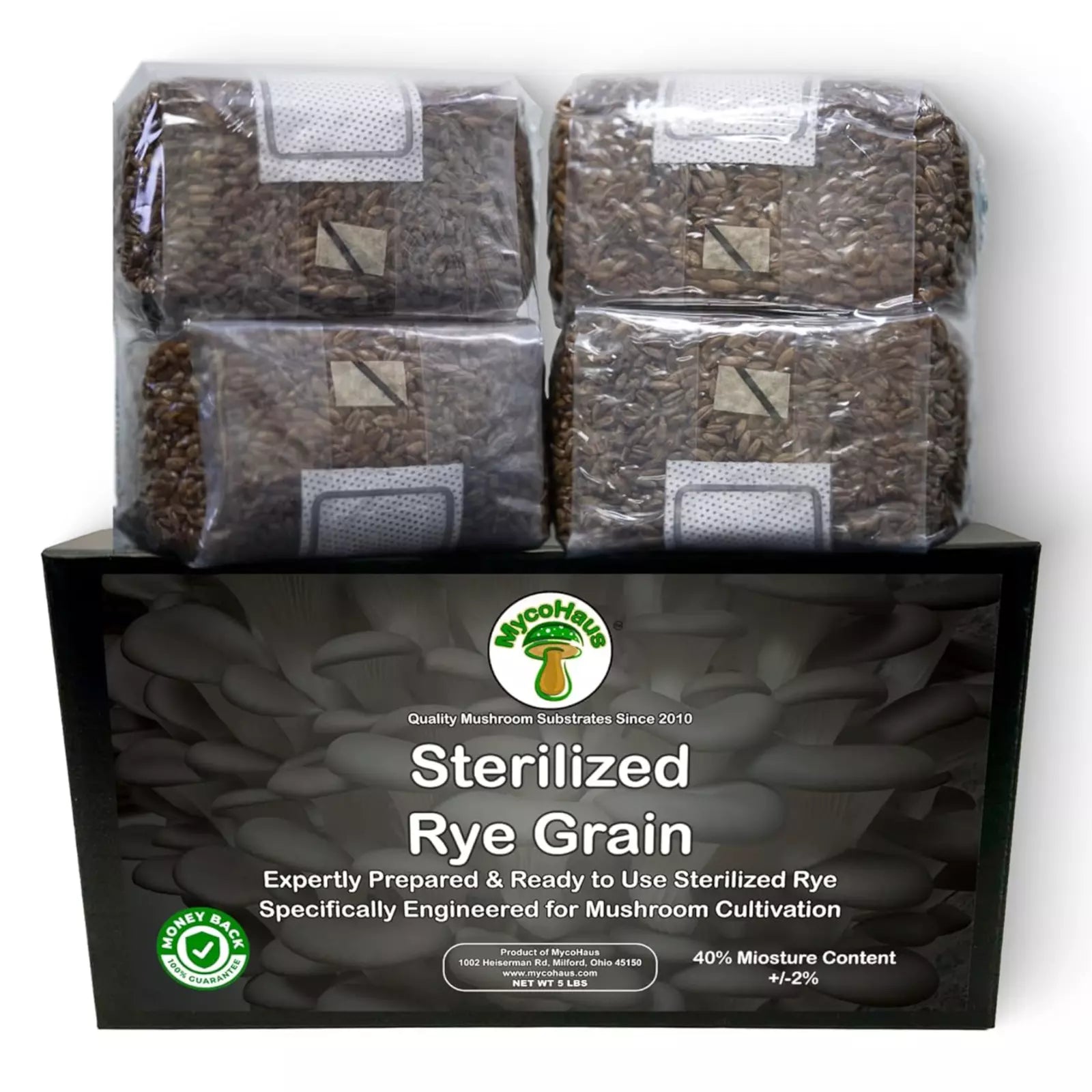6 x one pound sterilized rye grain bags with injection ports mushroom substrate