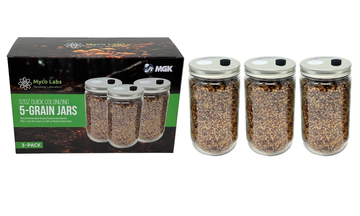 Premium 5-Grain Mushroom Quick Colonizing 32oz 5-Grain Spawn Jars 3-Pack