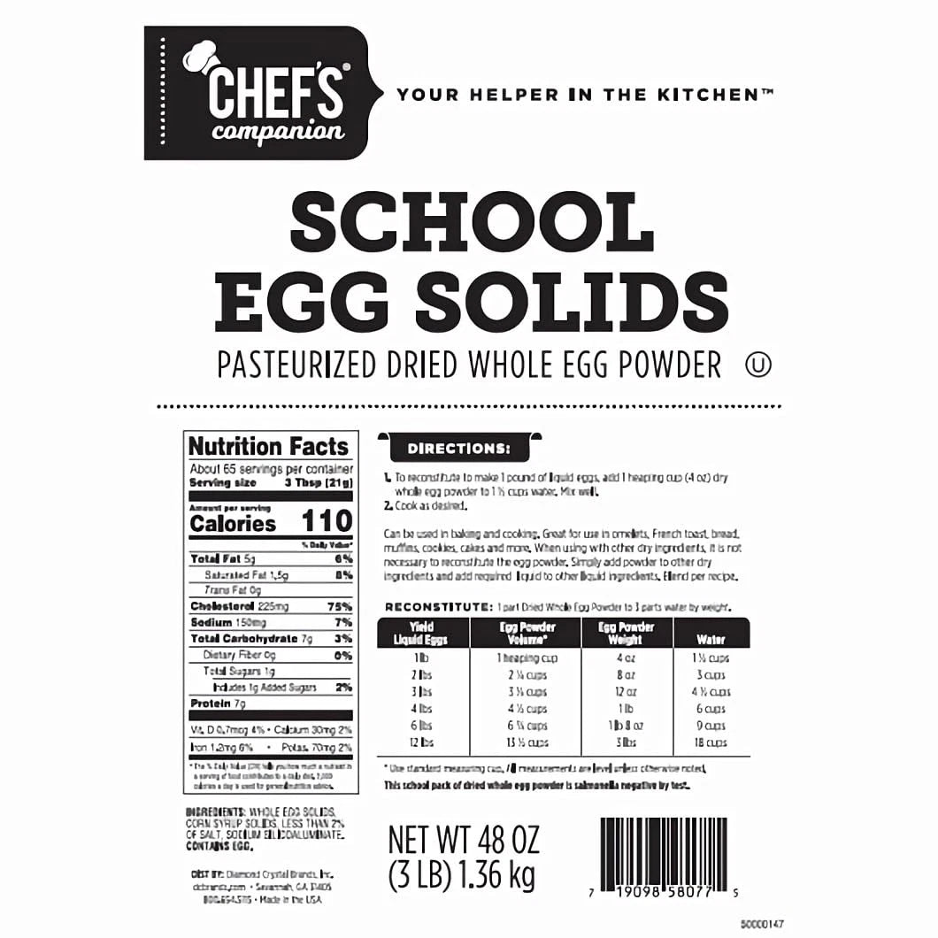Dried Whole Egg Powder Bulk Bag | Pasteurized School Eggs Solids 3lb